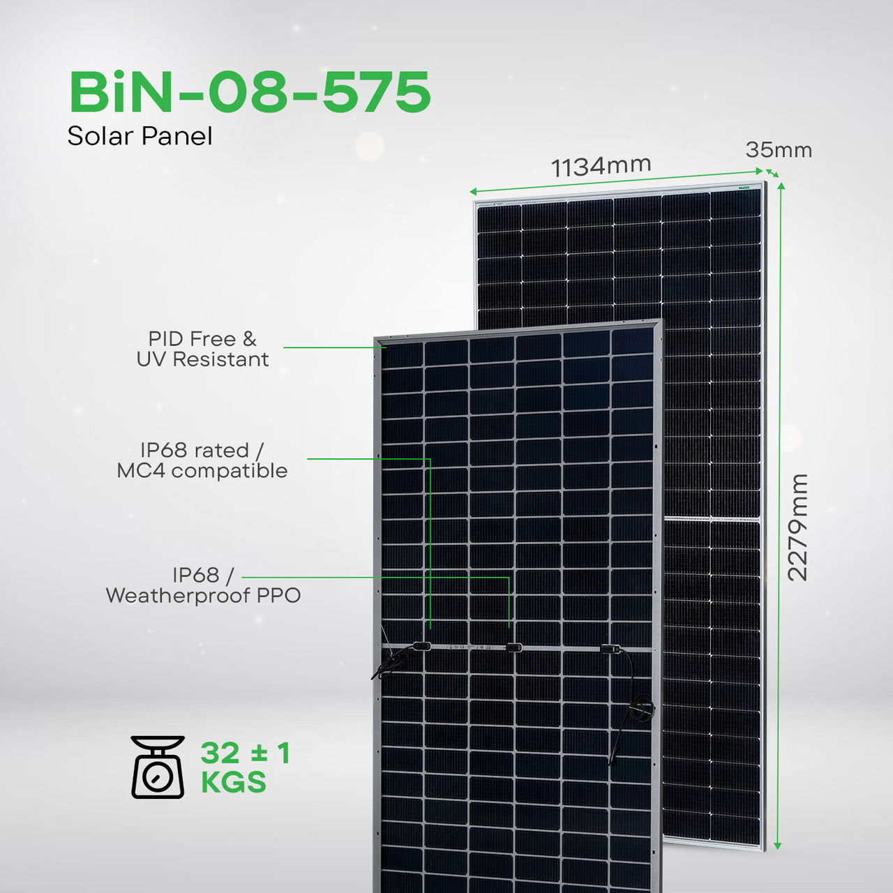 Waaree 585Wp 144Cells 24 Volts N-Type Framed Dual Glass Bifacial Non-DCR Solar Module