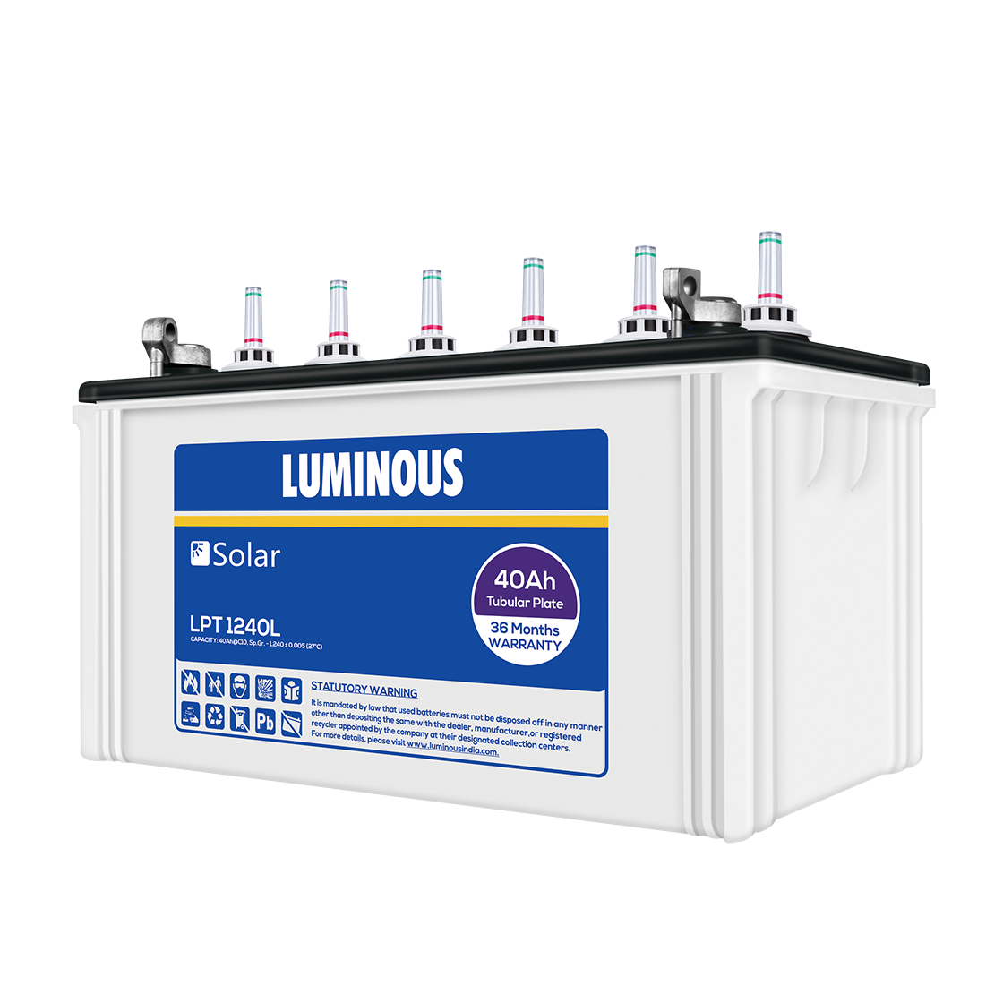 Luminous Solar Tubular Battery 40AH - LPT 1240L- Warranty: 36 Months - Solar World