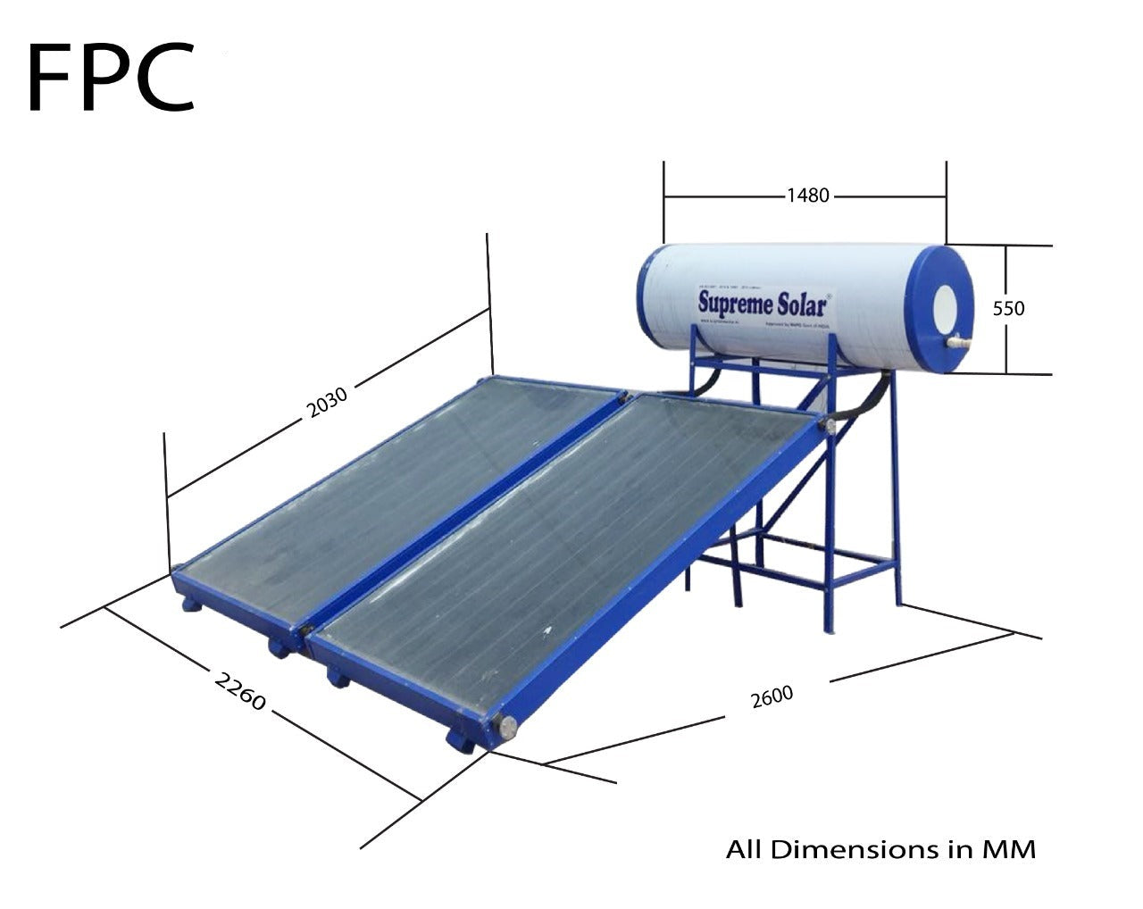 Supreme GL FPC 275 LPD (SS) - Solar Water Heater- 1 Year Guarantee - Solar World