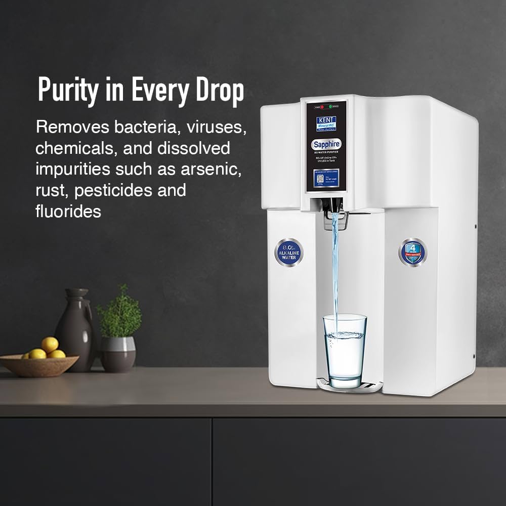 Kent Sapphire RO Water Purifier 8L RO+UF+Lnline UV+Alkaline+TDS Control+UV in Tank White