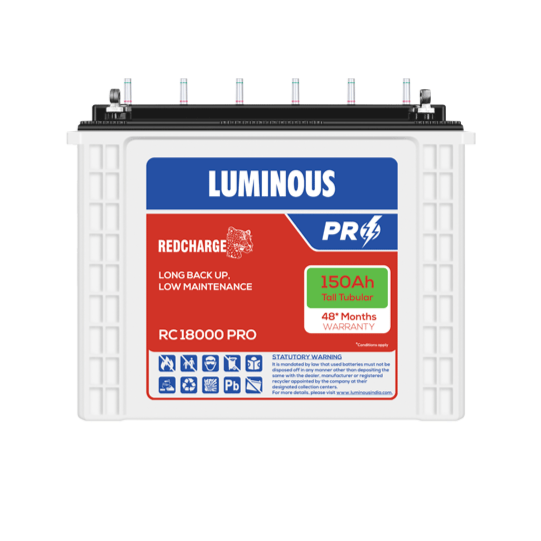 Luminous Zelio Smart 1100 Inverter with RC18000 Pro 150Ah Tubular Battery Combo