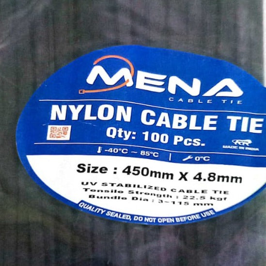 Cable Tie 450*4.8mm Black 100 Pcs (Pack of 1) - Solar World