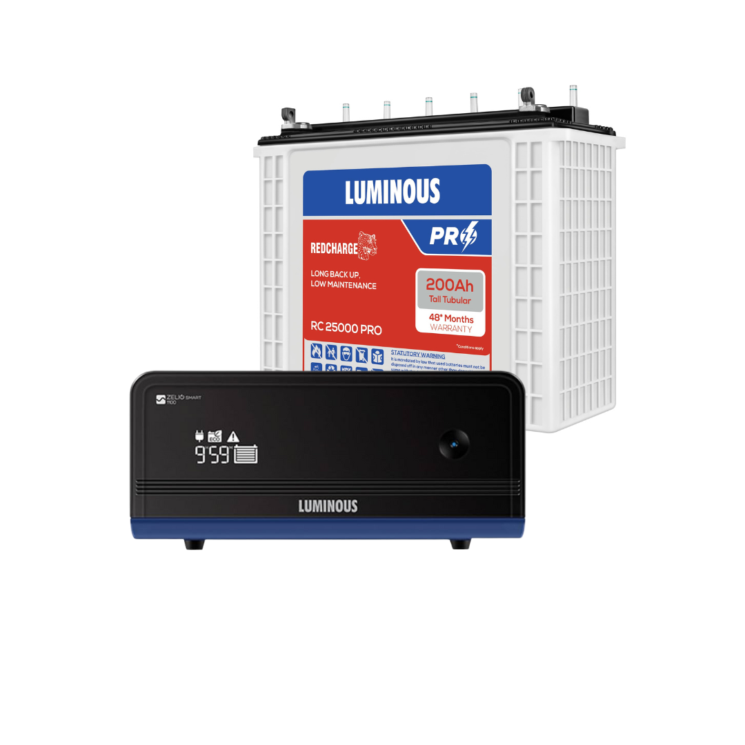 Luminous Zelio Smart 1100 Inverter with RC 25000 Pro 200Ah Tubular Battery Combo