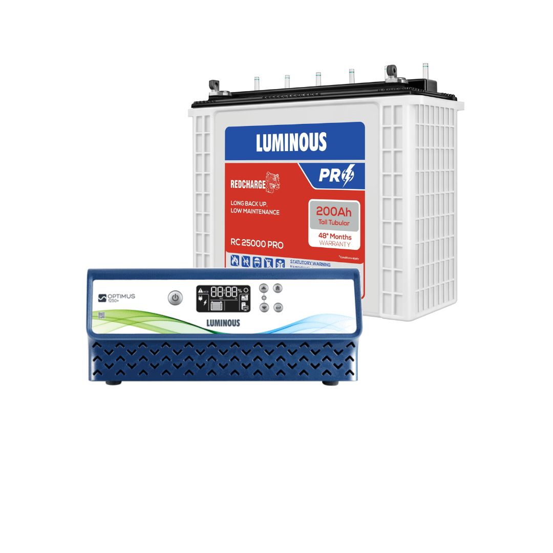 Luminous Optimus 1250 12Volt Inverter with RC25000 Pro 200Ah Tubular Battery Combo