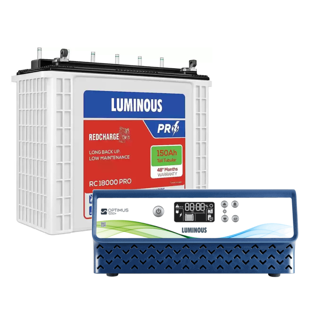 Luminous Optimus 1250 12Volt Inverter with RC18000 Pro 150Ah Tubular Battery Combo