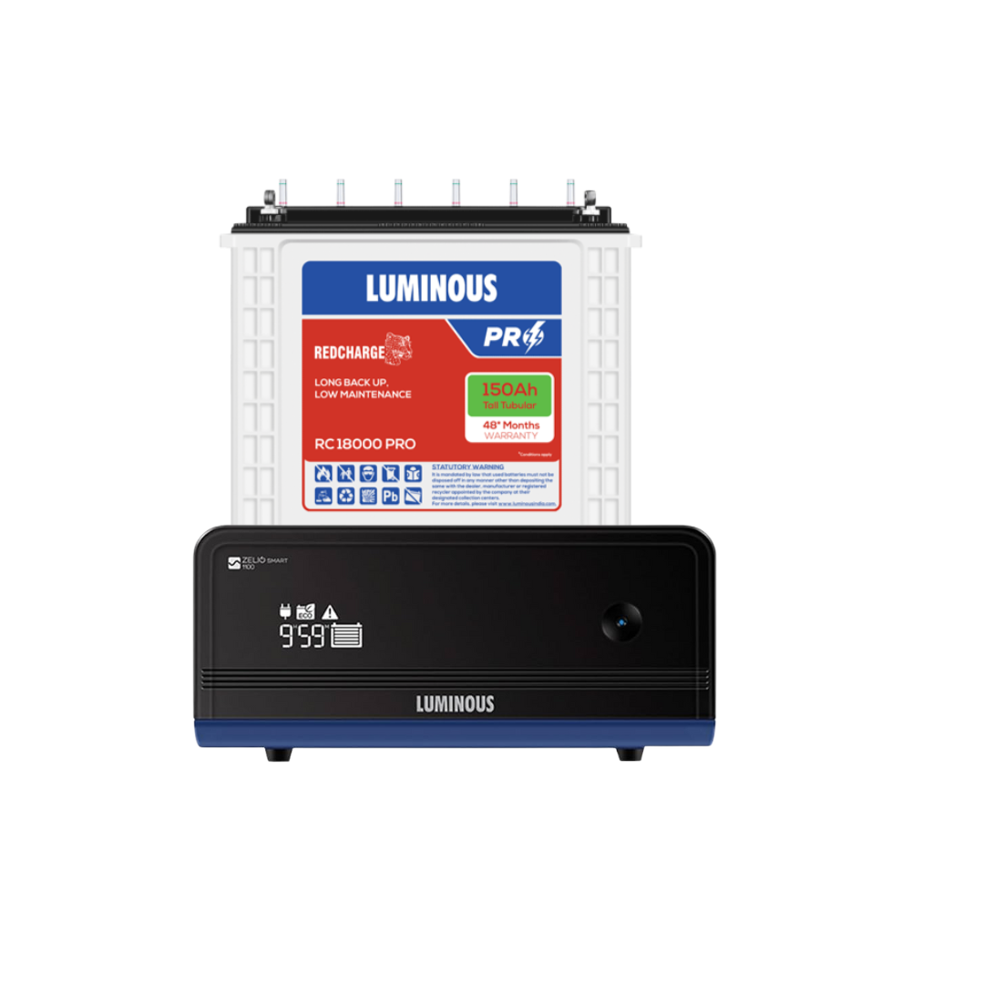 Luminous Zelio Smart 1100 Inverter with RC18000 Pro 150Ah Tubular Battery Combo