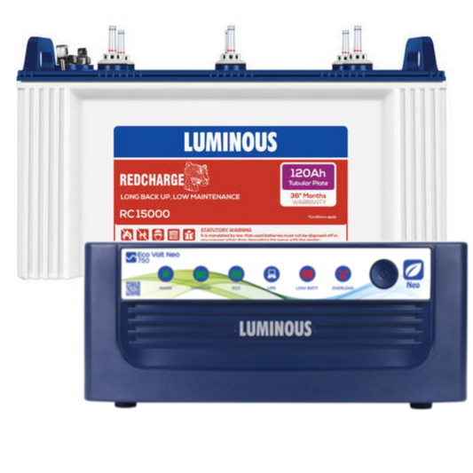 Luminous Eco Volt Neo 850/12V Inverter with RC15000-120Ah Tubular Battery