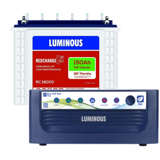 Luminous Eco Volt Neo 850/12V Inverter with RC18000-150Ah Tubular Battery