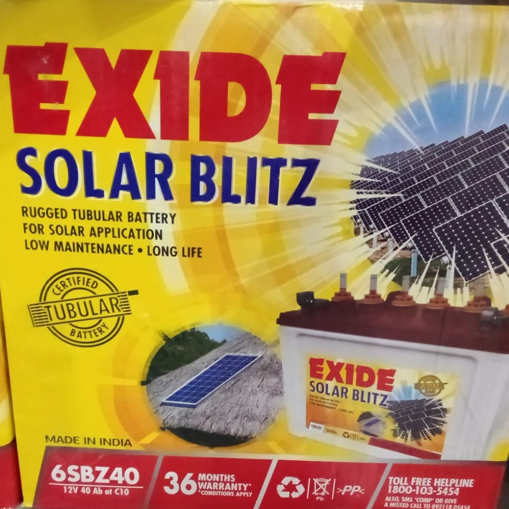 Exide Solar Blitz 40AH Battery 6SBZ40 - 36 Months Warranty - Solar World