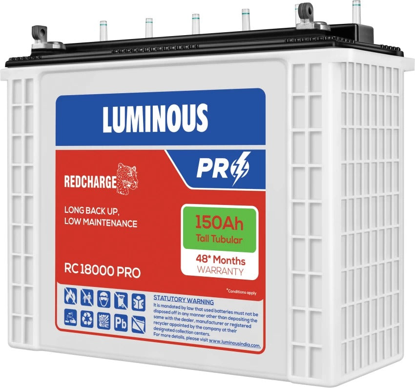 Luminous Zelio Smart 1100 Inverter with RC18000 Pro 150Ah Tubular Battery Combo