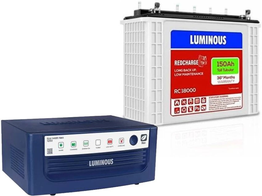 Luminous Eco Volt Neo 1250/12V Inverter with RC18000-150Ah Tubular Battery - Solar World