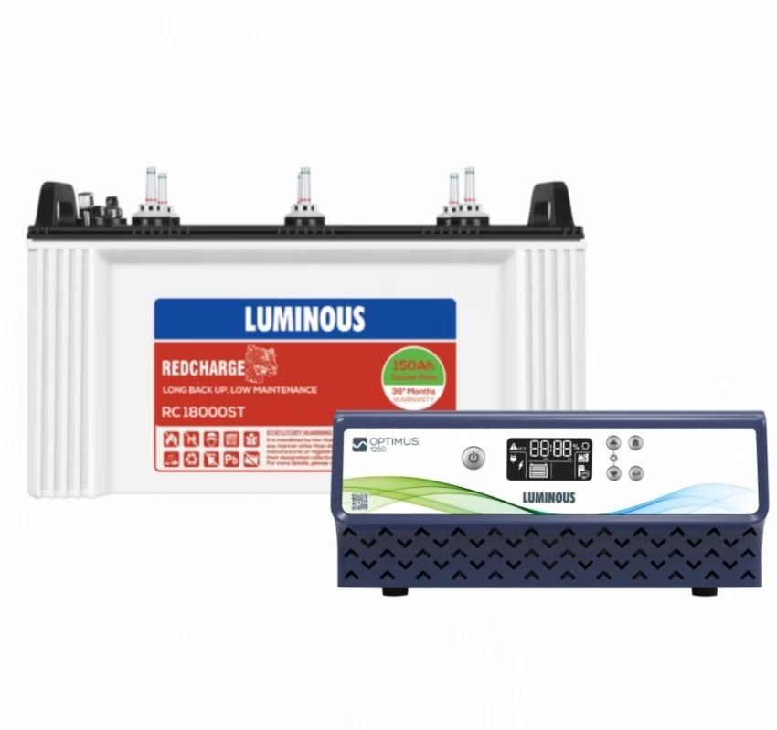 Luminous Optimus 1250/12V Inverter with RC18000ST-150Ah Tubular Battery - Solar World
