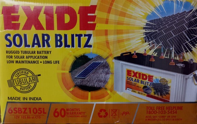 Exide Solar Blitz 105AH Battery 6SBZ105L - 60 Months Warranty - Solar World