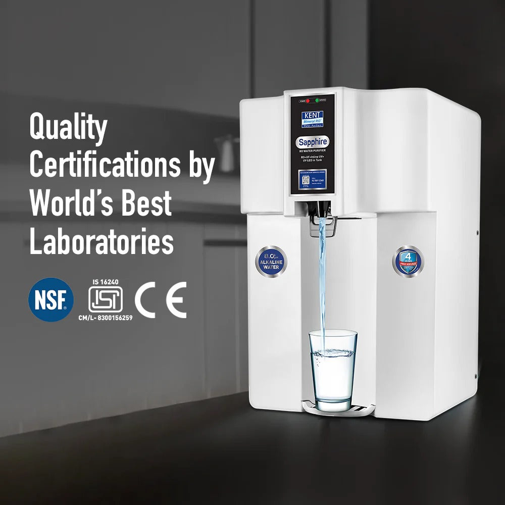 Kent Sapphire RO Water Purifier 8L RO+UF+Lnline UV+Alkaline+TDS Control+UV in Tank White