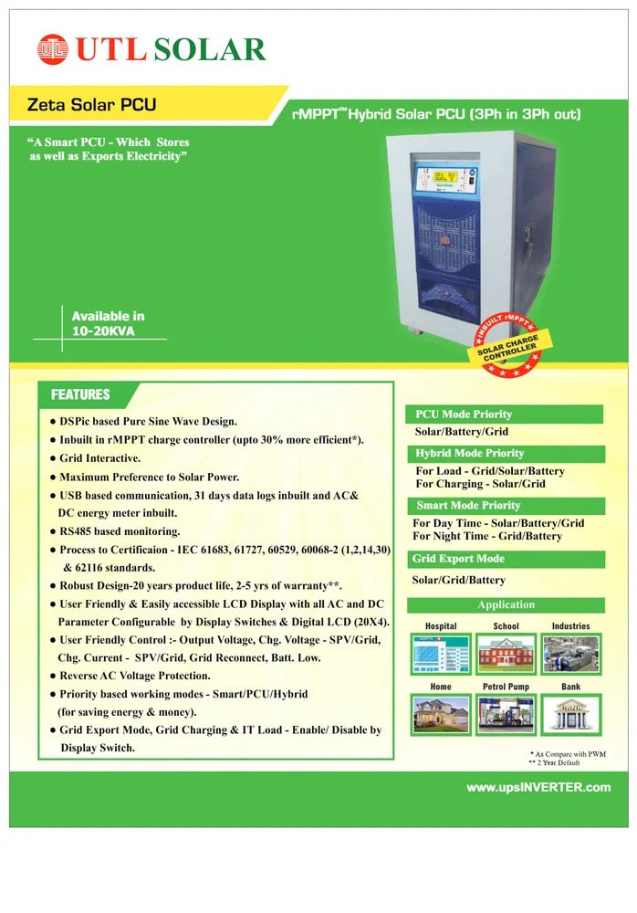 UTL Zeta Pro Solar Hybrid Inverter 896 - 7.5kVA 96Volt Three Phase