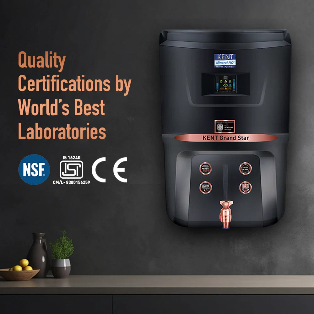 Kent Grand star ZWW RO Water Purifier 9L RO+UV+COPPER+ ALKALINE +TDS Control Black