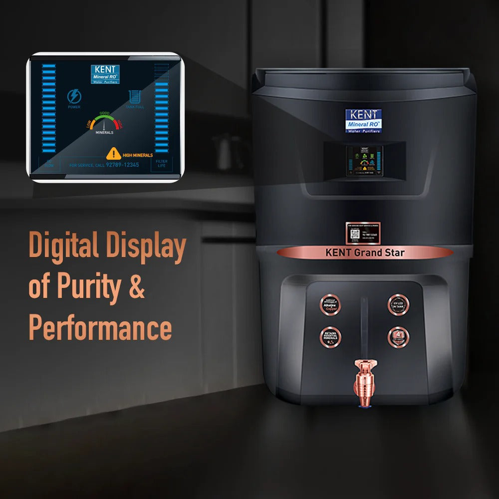 Kent Grand star ZWW RO Water Purifier 9L RO+UV+COPPER+ ALKALINE +TDS Control Black