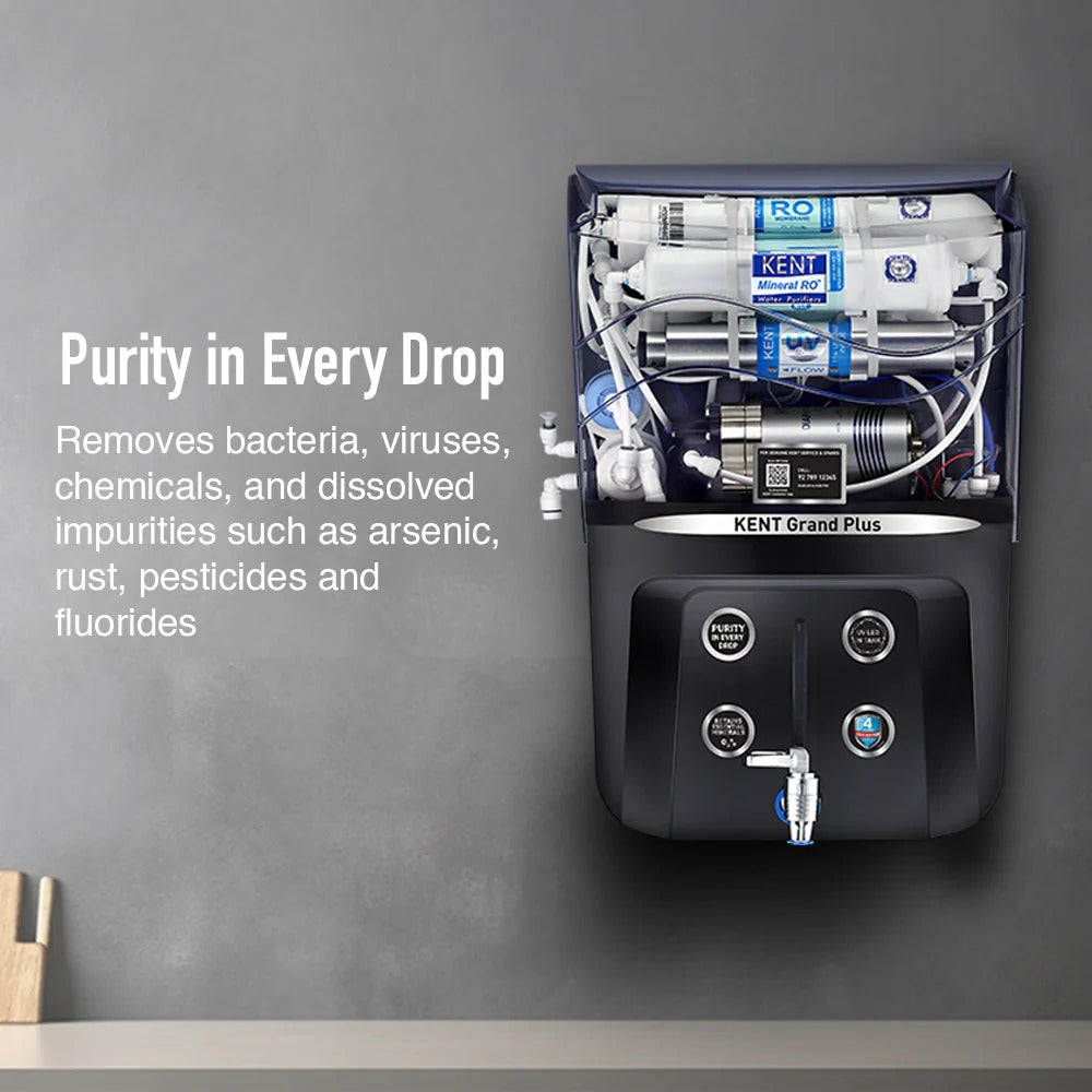Kent Grand Plus ZWW RO Water Purifier 9L RO+UV+TDS Control+UV In Tank Black