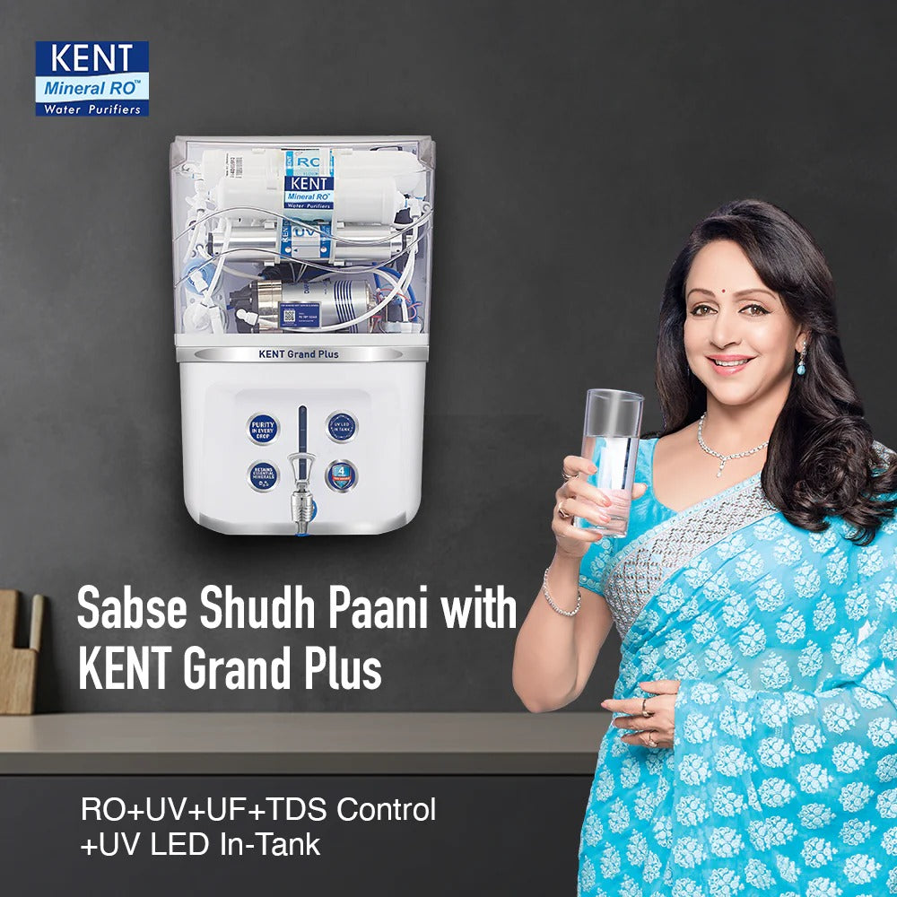 Kent Grand Plus ZWW Mro RO Water Purifier 9L RO+UV+TDS Control+UV In Tank White