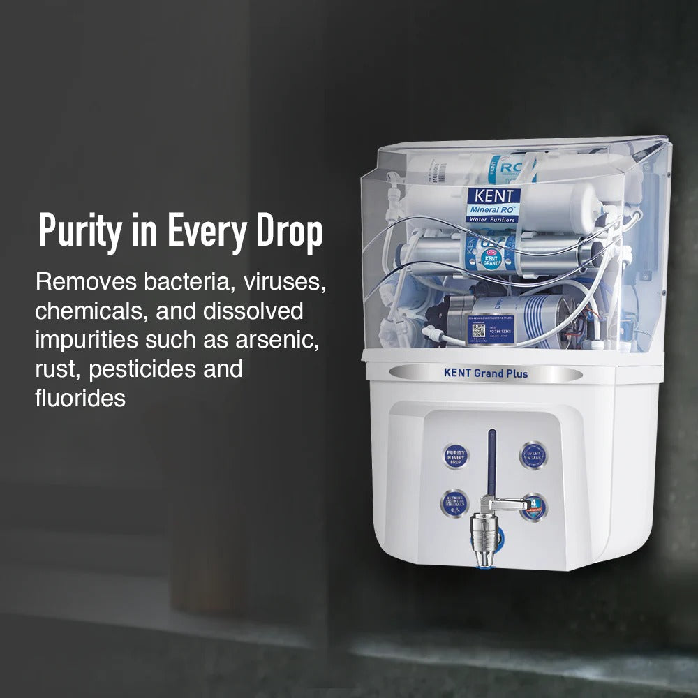 Kent Grand Plus ZWW Mro RO Water Purifier 9L RO+UV+TDS Control+UV In Tank White