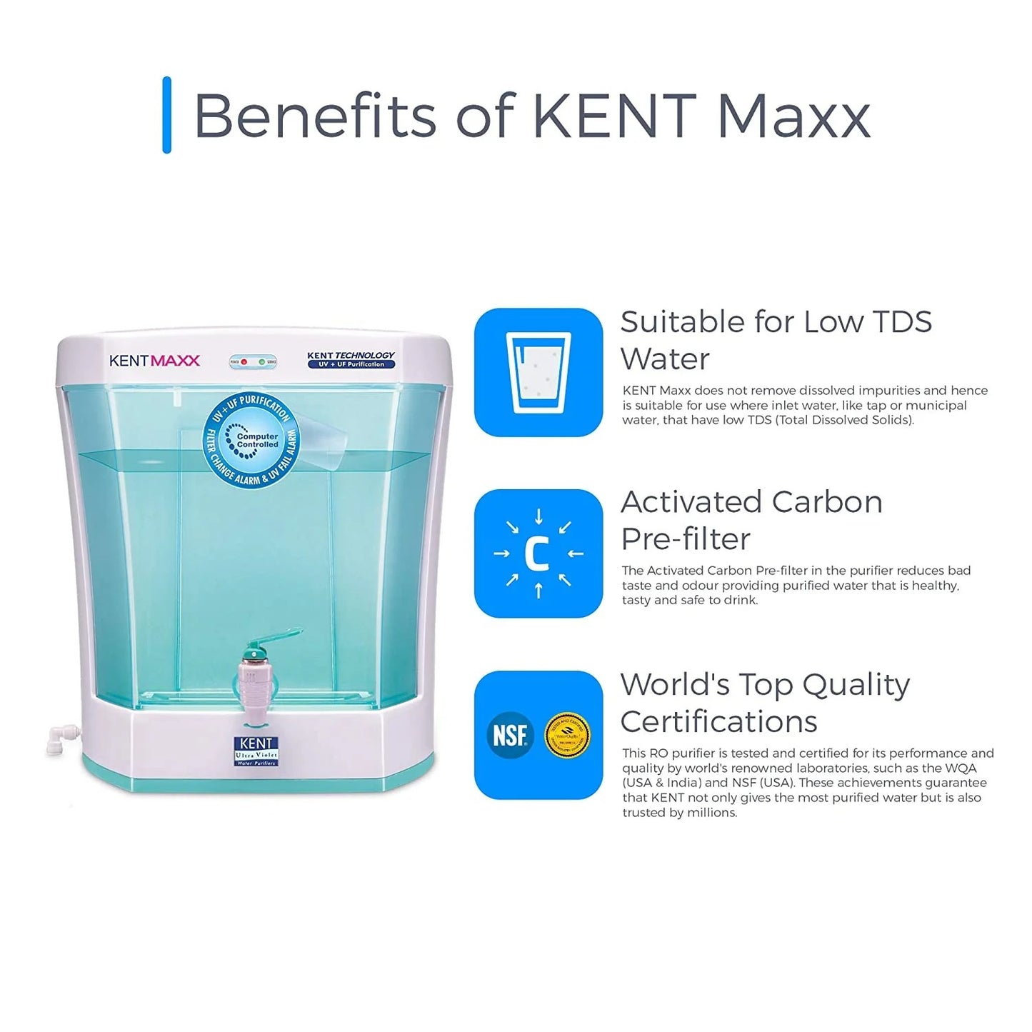 Kent Maxx UV Water Purifier (111013) 7L Storage Tank UV+UF Double Purification