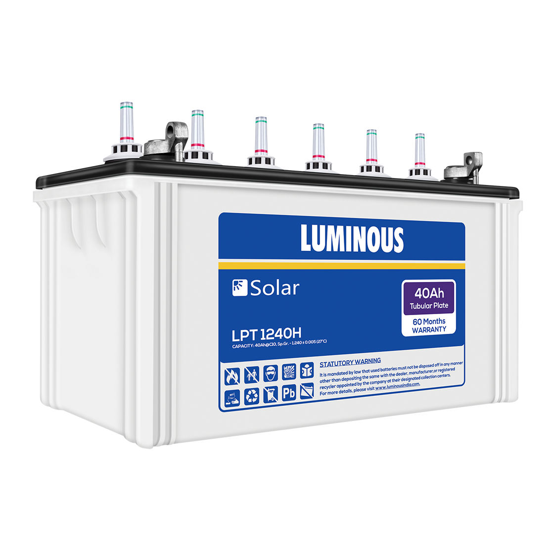 Luminous Solar Tubular Battery 40AH - LPT 1240H- Warranty: 60 Months - Solar World