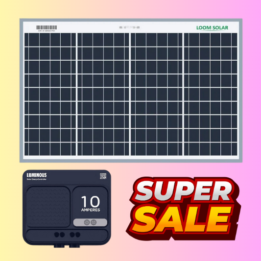 Loom Solar Panel 50 watt + Luminous 10Amps Charge Controller