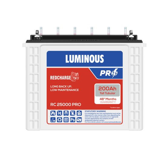 Luminous EVO S 1550 12Volt Inverter with RC25000 Pro 200Ah Tubular Battery Combo
