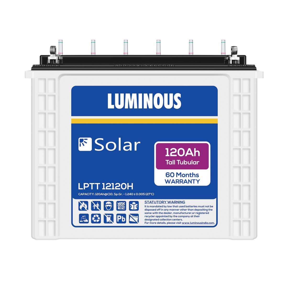 Luminous Solar Tall Tubular Battery 120AH - LPTT 12120H- Warranty: 72 Months - Solar World