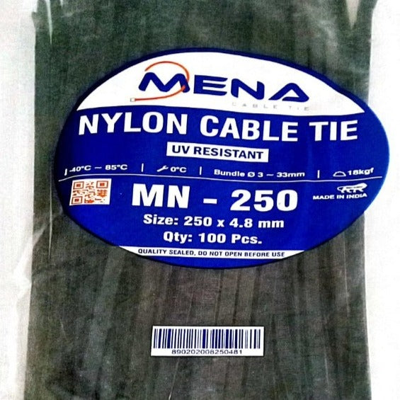 Cable Tie 250*4.8mm Black 100 Pcs (Pack of 1) - Solar World