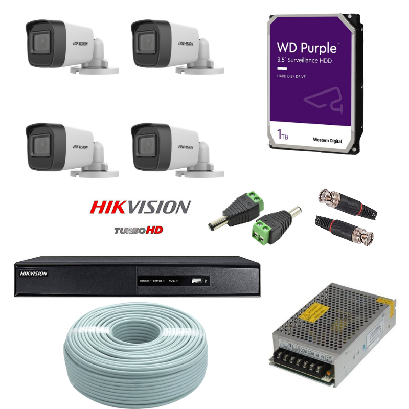 Hikvision 4 Channel HD DVR, 5MP HD Camera, ColorVU Camera, Full combo set Security Camera (Pack of 1)