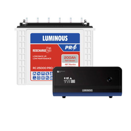 Luminous Zelio Smart 1100 Inverter with RC 25000 Pro 200Ah Tubular Battery Combo