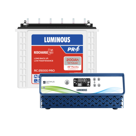 Luminous Optimus 1250 12Volt Inverter with RC25000 Pro 200Ah Tubular Battery Combo