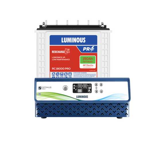 Luminous Optimus 1250 12Volt Inverter with RC18000 Pro 150Ah Tubular Battery Combo
