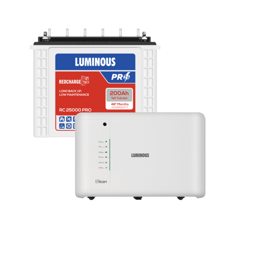 Luminous ICON 1100 12Volt Inverter with RC25000 Pro 200Ah Tubular Battery Combo