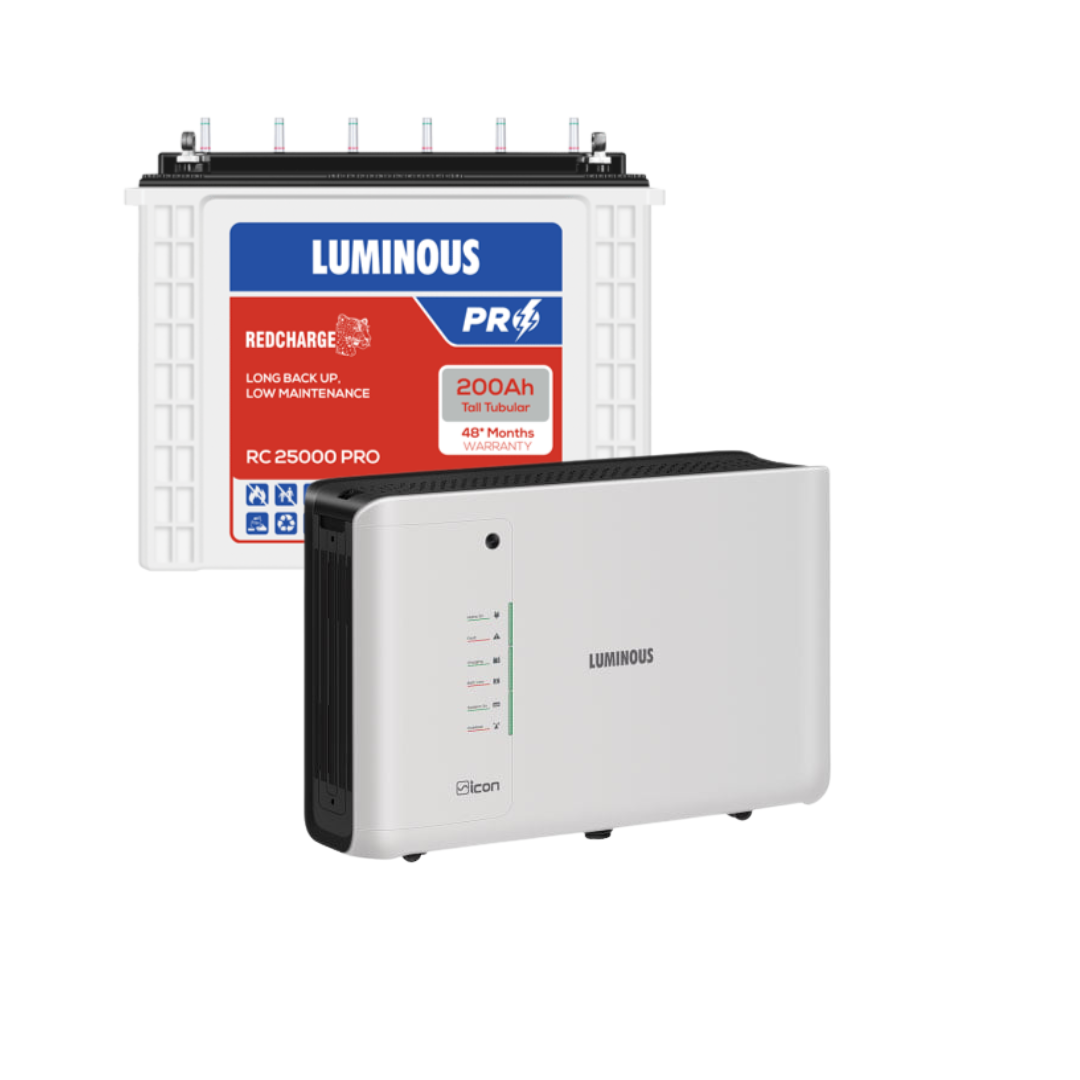 Luminous ICON 1100 12Volt Inverter with RC25000 Pro 200Ah Tubular Battery Combo
