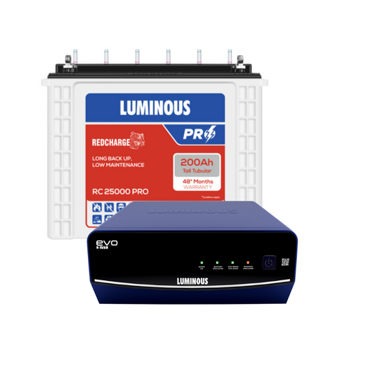 Luminous EVO S 1550 12Volt Inverter with RC25000 Pro 200Ah Tubular Battery Combo
