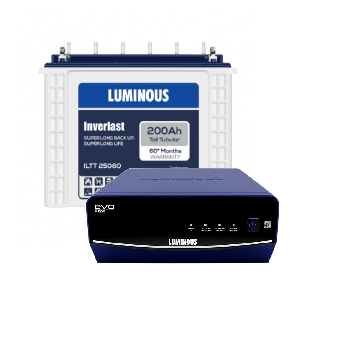 Evo Invertor Luminous EVO S 1550 Inverter with ILTT 25060 200Ah Battery Combo Price ...