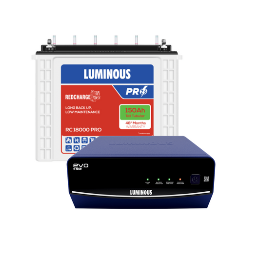 Luminous EVO S 850 12Volt Inverter with RC 18000 Pro 150Ah Tubular Battery Combo