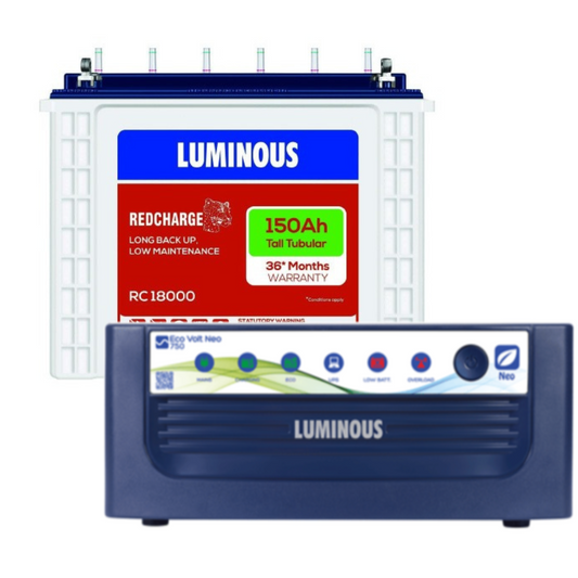 Luminous Eco Volt Neo 850/12V Inverter with RC18000-150Ah Tubular Battery - Solar World