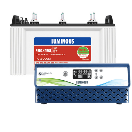 Luminous Optimus 1250/12V Inverter with RC18000ST-150Ah Tubular Battery - Solar World