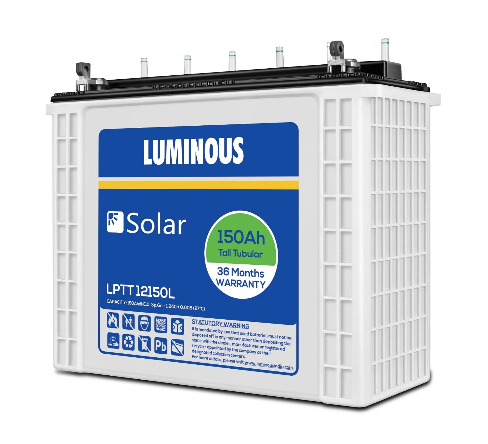 Luminous Solar Tall Tubular Battery 150AH - LPTT 12150L- Warranty: 60 Months - Solar World