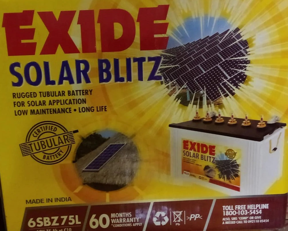 Exide Solar Blitz 75AH Battery 6SBZ75L - 60 Months Warranty - Solar World