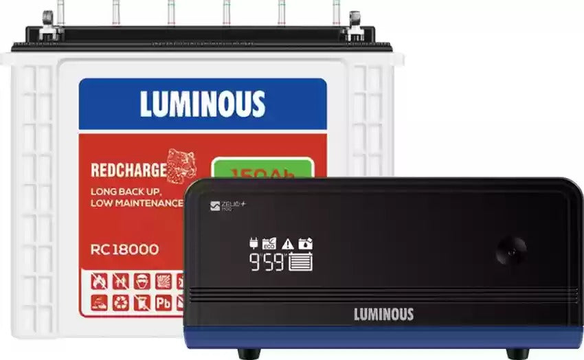 Luminous Zelio Smart 1100/12V Inverter with RC18000-150Ah Tubular Battery - Solar World