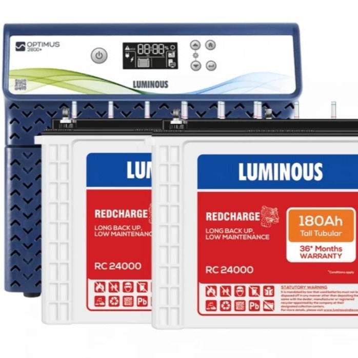 Luminous Optimus 2300/24V Inverter with RC24000-180Ah Tubular Battery - Solar World