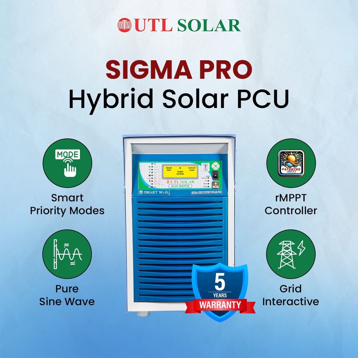 UTL Sigma Pro Solar Hybrid Inverter UGE5096 - 5kVA 96Volt Single Phase