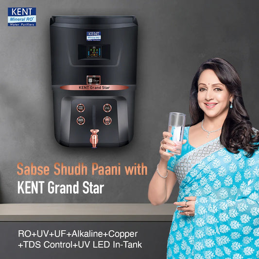 Kent Grand star ZWW RO Water Purifier 9L RO+UV+COPPER+ ALKALINE +TDS Control Black