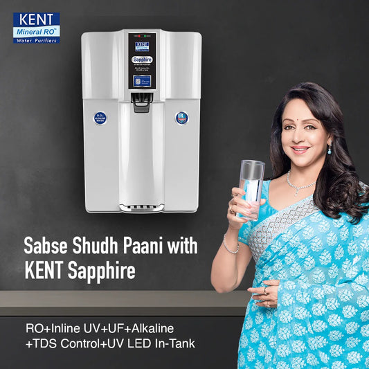 Kent Sapphire RO Water Purifier 8L RO+UF+Lnline UV+Alkaline+TDS Control+UV in Tank White