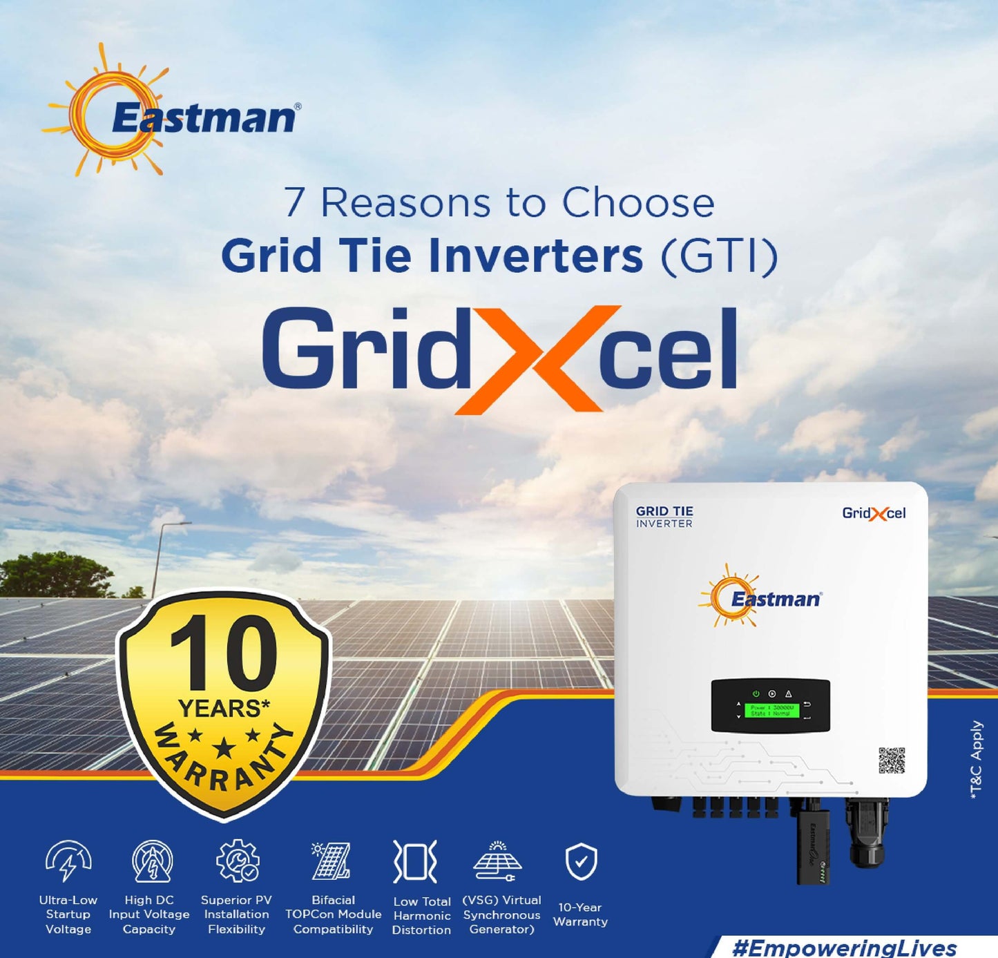 Eastman Grid Tie Inverter ES10KWT-GT 10kW 2MPPT Three Phase
