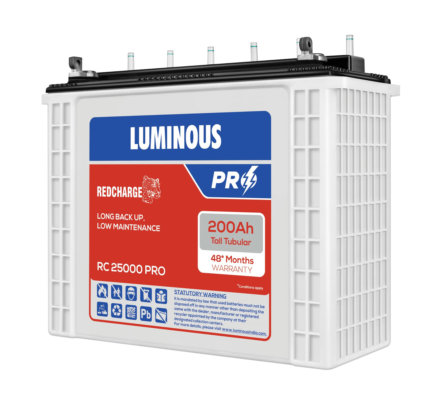 Luminous EVO S 1550 12Volt Inverter with RC25000 Pro 200Ah Tubular Battery Combo